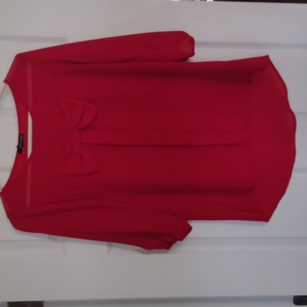 Bright Red Statement Bow Blouse Top